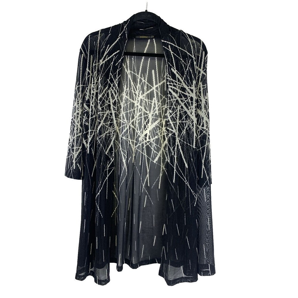 Radzoli Lightweight Cardigan Spandex Nylon Black Cream Sheer Stretch Women Large